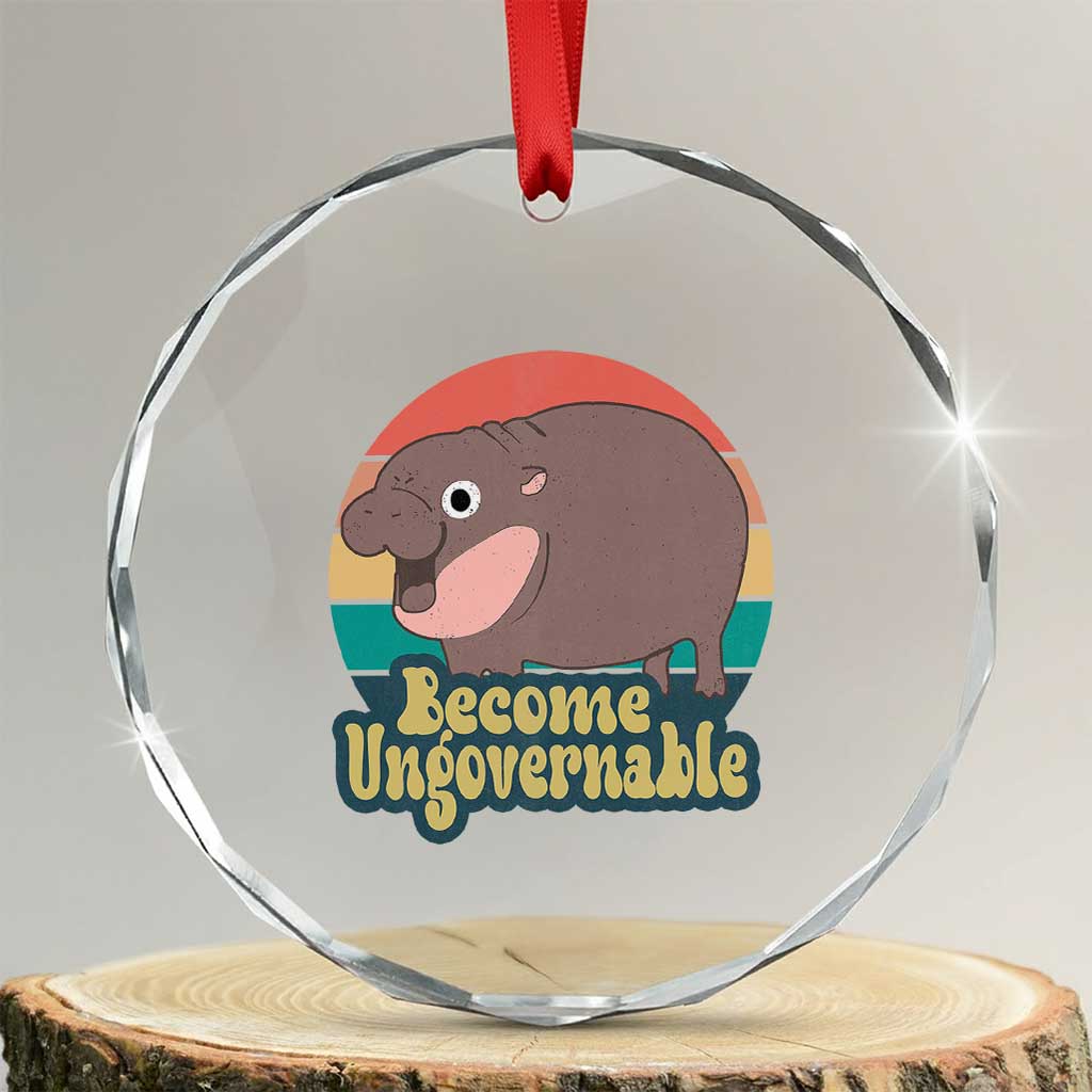 Funny Baby Hippo Moo Deng Crystal Glass Ornament Become Ungovernable Retro TS02 Transparent Glass 3'' Circle Print Your Wear