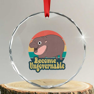 Funny Baby Hippo Moo Deng Crystal Glass Ornament Become Ungovernable Retro TS02 Transparent Glass 3'' Circle Print Your Wear