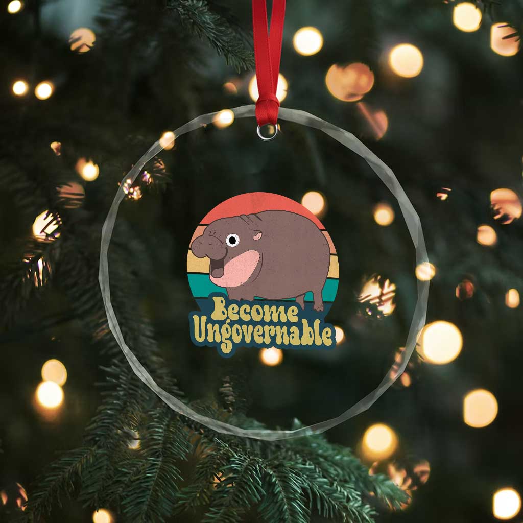 Funny Baby Hippo Moo Deng Crystal Glass Ornament Become Ungovernable Retro TS02 Print Your Wear