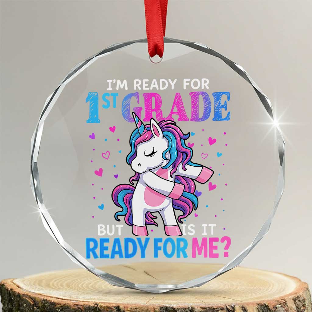 Funny Back To School 1st Grade Crystal Glass Ornament First Grade Unicorn Girls TS10 Transparent Glass 3'' Circle Print Your Wear