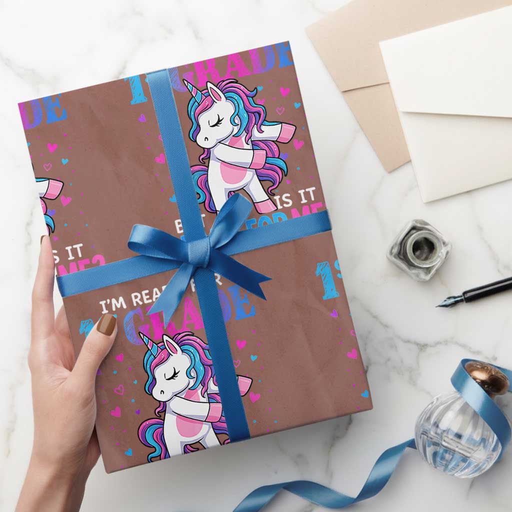 Funny Back To School 1st Grade Wrapping Paper Roll First Grade Unicorn Girls TS10 Mocha Print Your Wear