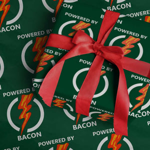 Funny Bacon Lover Wrapping Paper Roll Powered By Bacon Cured Pork Master TS02 Green Print Your Wear