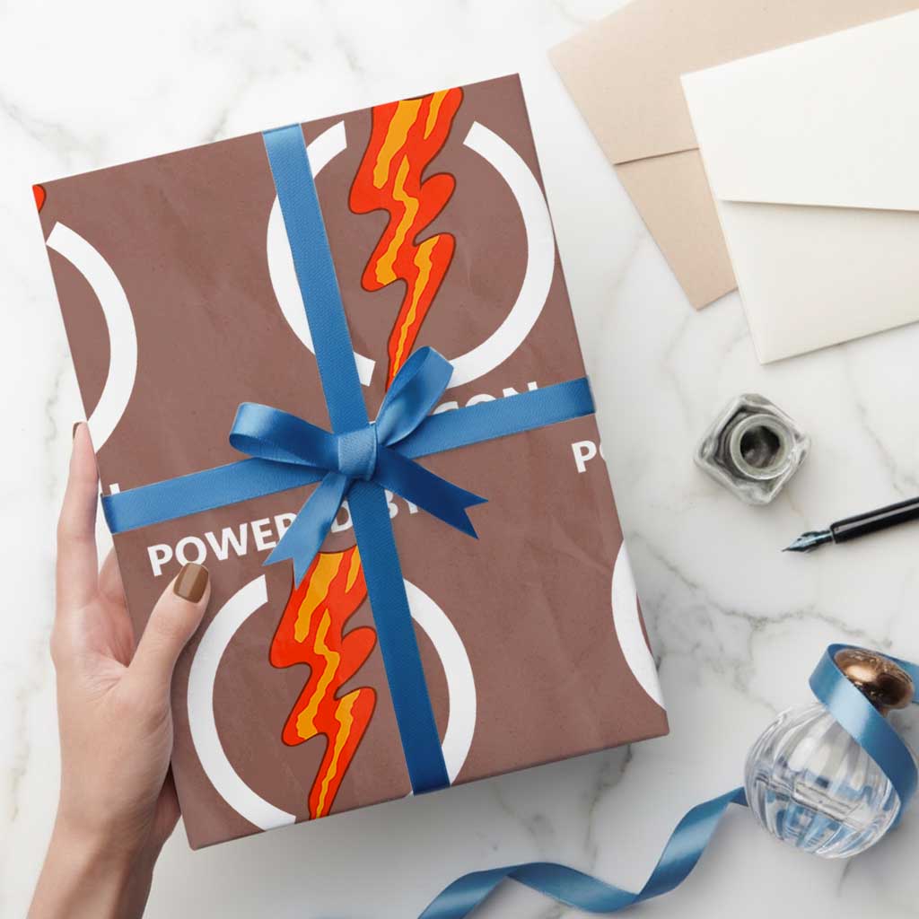 Funny Bacon Lover Wrapping Paper Roll Powered By Bacon Cured Pork Master TS02 Mocha Print Your Wear