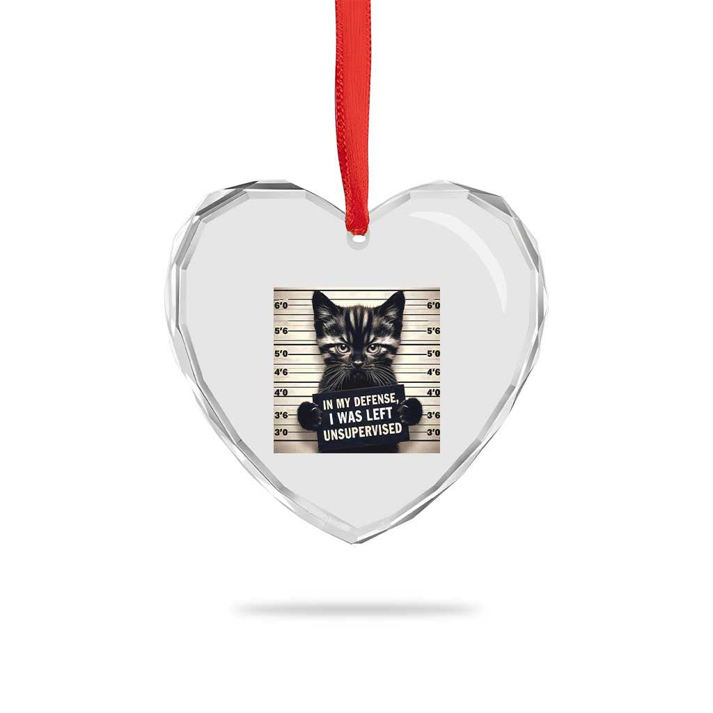 Funny Bad Cat Attitude Heart Crystal Glass Ornament In My Defense I Was Left Unsupervised TS12 Print Your Wear
