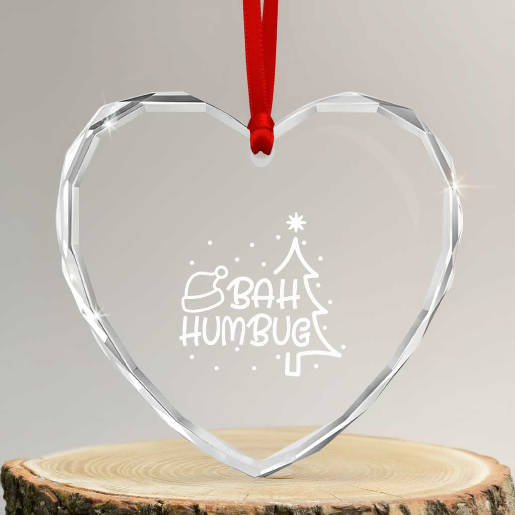 Funny Bah Humbug Xmas Heart Crystal Glass Ornament Santa Hat Xmas Tree TS11 Transparent Glass 3'' Heart Print Your Wear