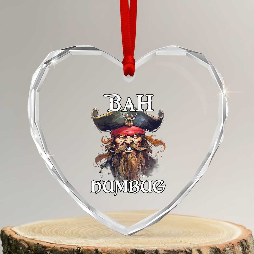 Funny Bah Humbug Xmas Pirate Heart Crystal Glass Ornament TS11 Transparent Glass 3'' Heart Print Your Wear