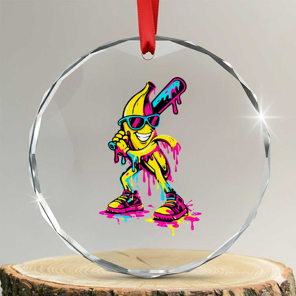 Funny Banana Baseball Drip Ice Cream Splatter Crystal Glass Ornament TS11 Transparent Glass 3'' Circle Print Your Wear