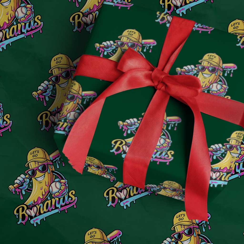 Funny Banana Baseball Drip Wrapping Paper Roll Lets Go Bananas Ice Cream Dripping Sport TS11 Green Print Your Wear