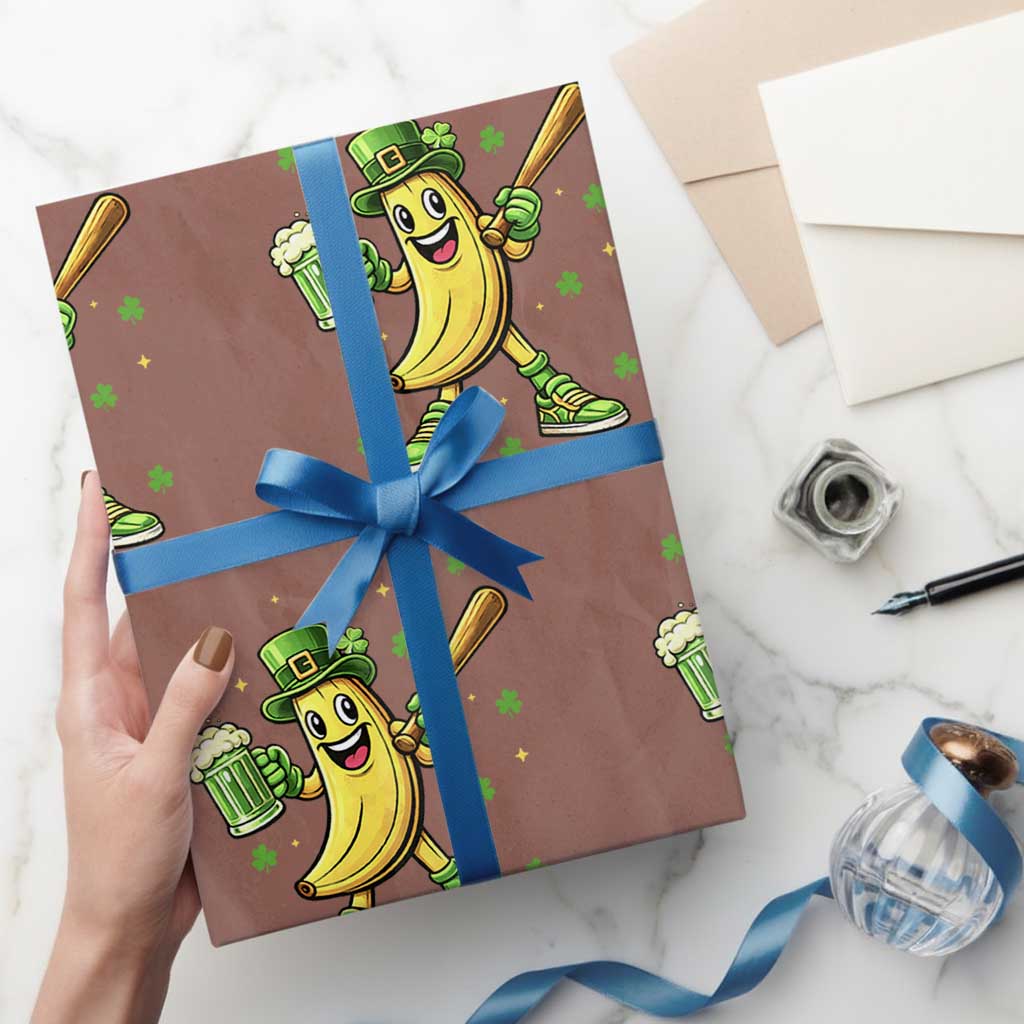 Funny Banana Baseball Player Gift Wrapping Paper Roll St Patricks Day TS12 Mocha Print Your Wear