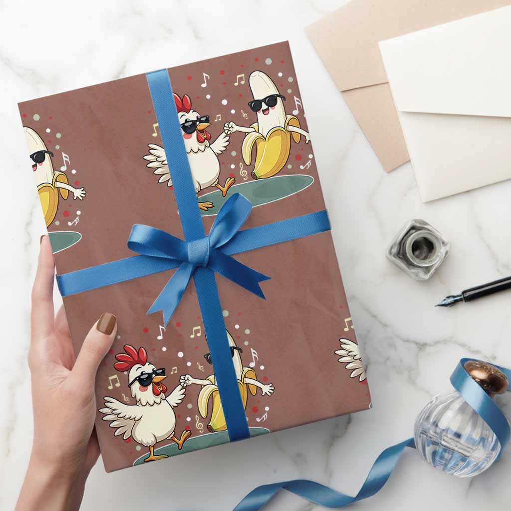 Funny Banana Chicken Dance Wrapping Paper Roll Chaos Dance Meme Graphic TS12 Mocha Print Your Wear