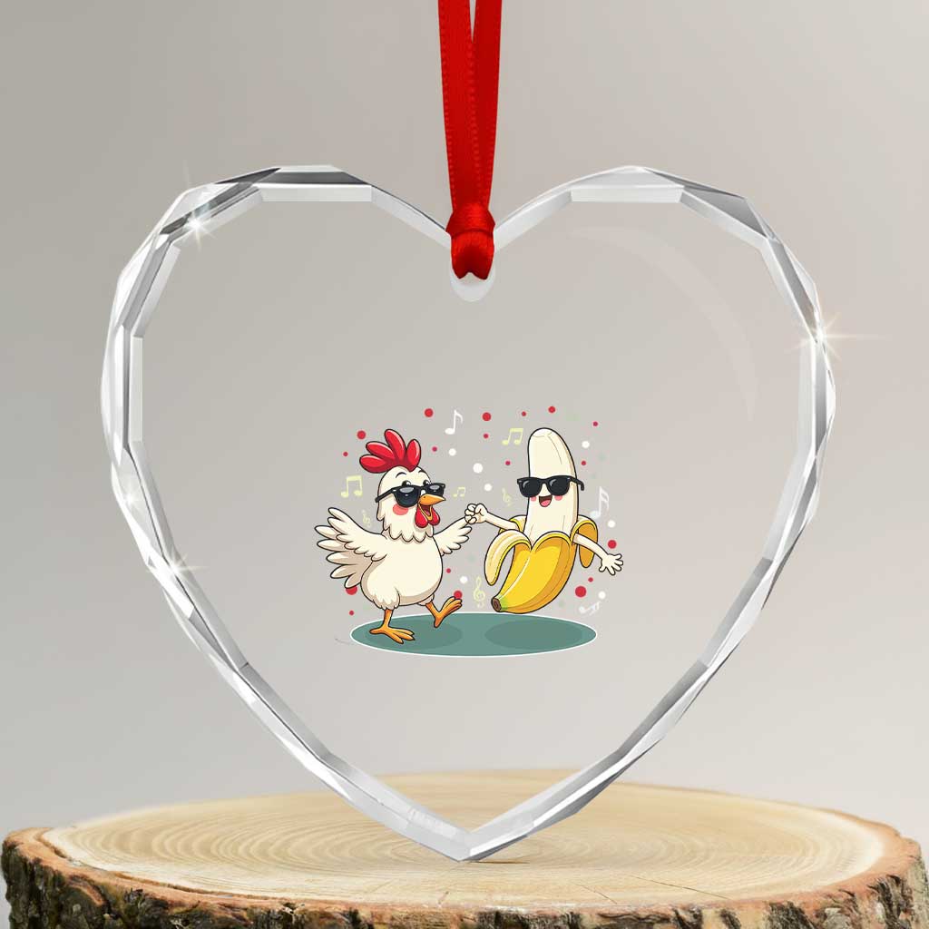 Funny Banana Chicken Dance Heart Crystal Glass Ornament Chaos Dance Meme Graphic TS12 Transparent Glass 3'' Heart Print Your Wear