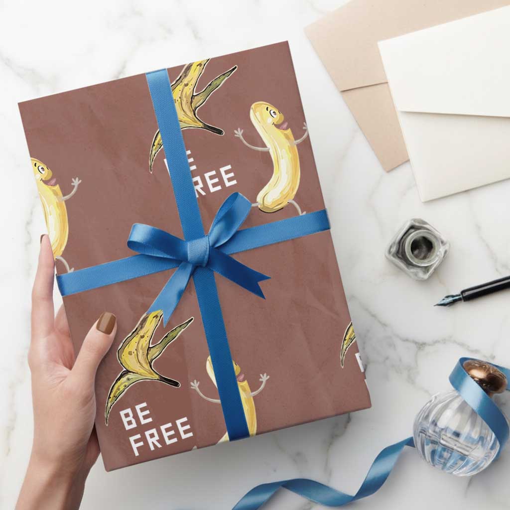 Funny Banana Striptease Be Free Graphic Wrapping Paper Roll TS12 Mocha Print Your Wear