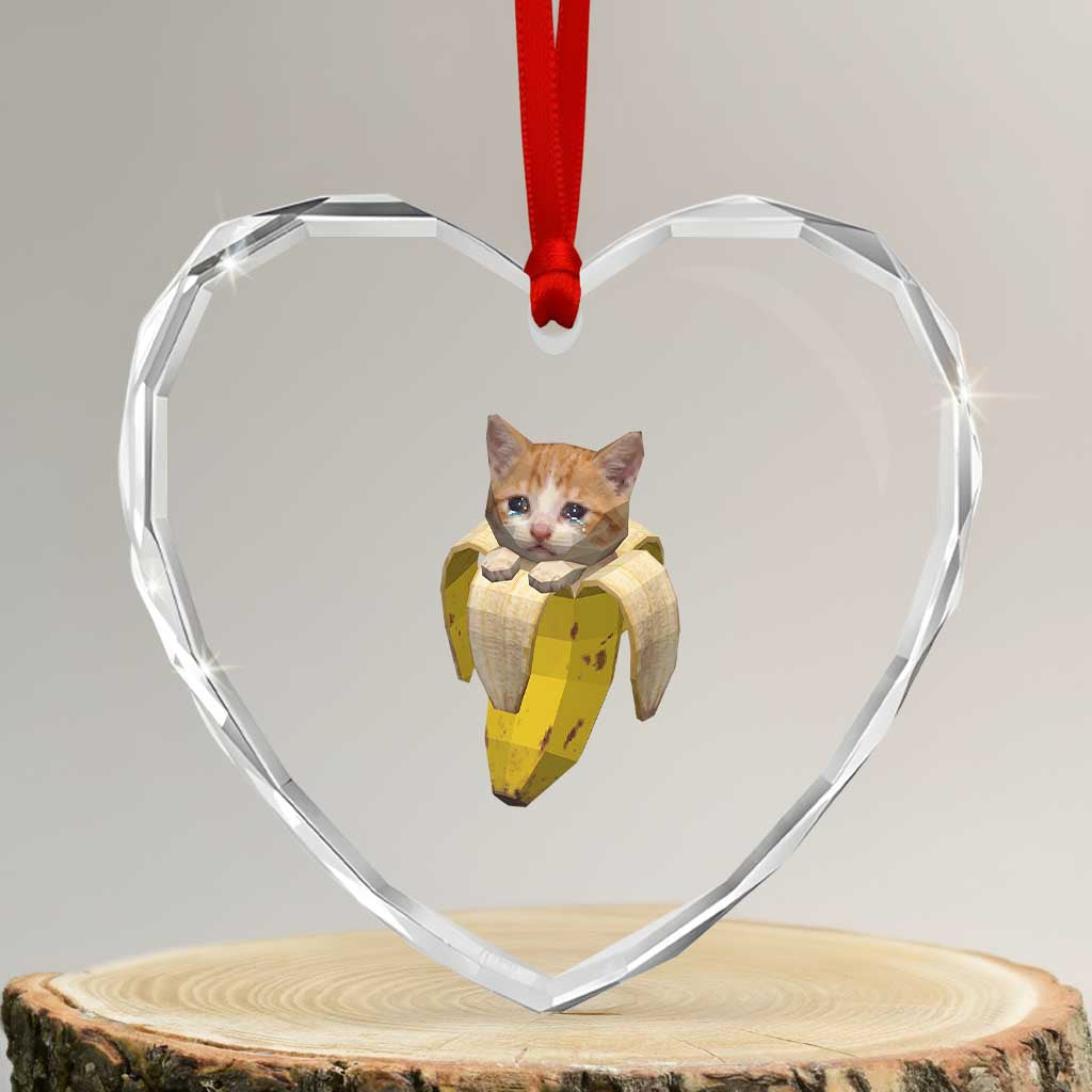 Funny Bananacat Meme Lover Heart Crystal Glass Ornament Cute Kitty Banana Costume TS12 Transparent Glass 3'' Heart Print Your Wear