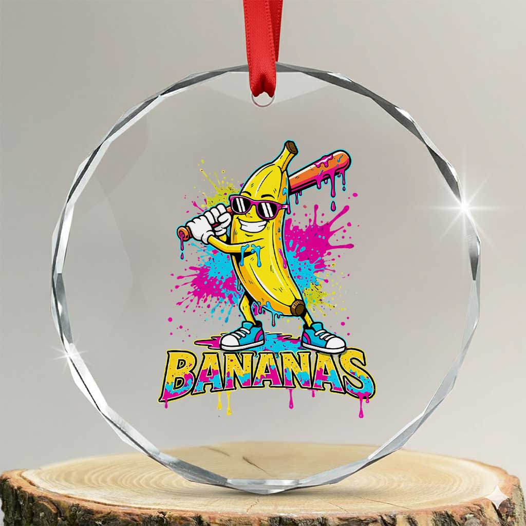Funny Bananas Baseball Drip Ice Cream Sports Splatter Crystal Glass Ornament TS11 Transparent Glass 3'' Circle Print Your Wear