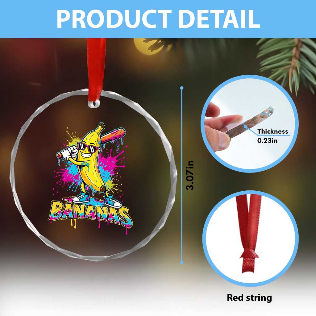 Funny Bananas Baseball Drip Ice Cream Sports Splatter Crystal Glass Ornament TS11 Print Your Wear