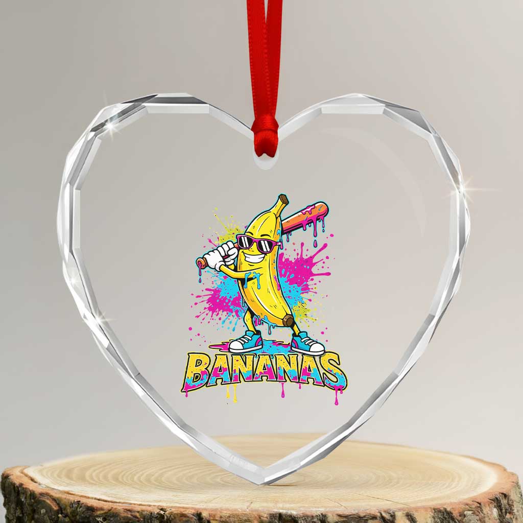 Funny Bananas Baseball Drip Ice Cream Sports Splatter Heart Crystal Glass Ornament TS11 Transparent Glass 3'' Heart Print Your Wear