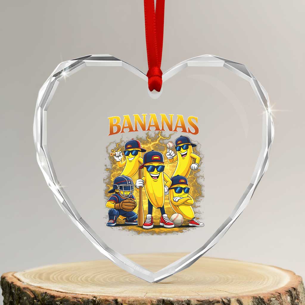 Funny Bananas Heart Crystal Glass Ornament Lets Go Banana Cute Banana Lovers Bootleg TS10 Transparent Glass 3'' Heart Print Your Wear