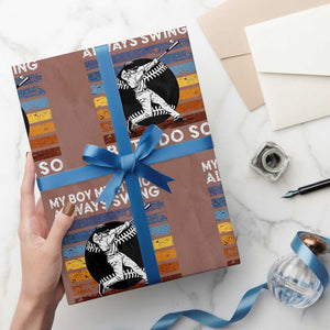 Funny Baseball Wrapping Paper Roll My Boy Might Not Always Swing But I Do So Watch Your Mouth Retro Vintage TS02 Mocha Print Your Wear