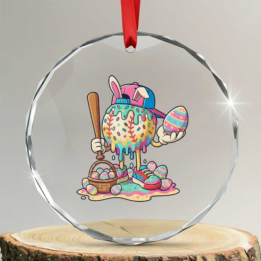 Funny Baseball Easter Bunny Graphic Crystal Glass Ornament Colorful Drip Egg Hunt Sports Mashup TS02 Transparent Glass 3'' Circle Print Your Wear