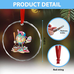 Funny Baseball Easter Bunny Graphic Crystal Glass Ornament Colorful Drip Egg Hunt Sports Mashup TS02 Print Your Wear