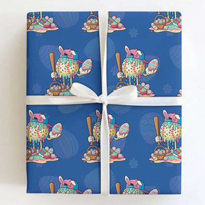 Funny Baseball Easter Bunny Graphic Wrapping Paper Roll Colorful Drip Egg Hunt Sports Mashup TS02 Royal Blue Print Your Wear