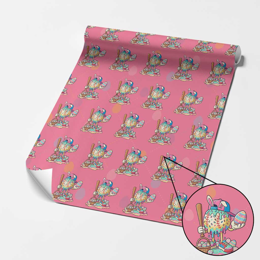Funny Baseball Easter Bunny Graphic Wrapping Paper Roll Colorful Drip Egg Hunt Sports Mashup TS02 Pink Print Your Wear