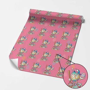 Funny Baseball Easter Bunny Graphic Wrapping Paper Roll Colorful Drip Egg Hunt Sports Mashup TS02 Pink Print Your Wear