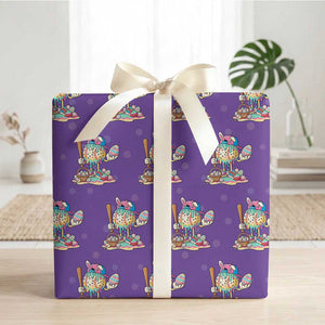Funny Baseball Easter Bunny Graphic Wrapping Paper Roll Colorful Drip Egg Hunt Sports Mashup TS02 Purple Print Your Wear
