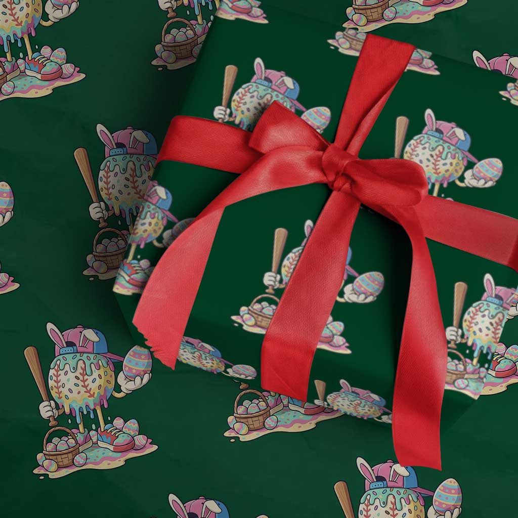 Funny Baseball Easter Bunny Graphic Wrapping Paper Roll Colorful Drip Egg Hunt Sports Mashup TS02 Green Print Your Wear