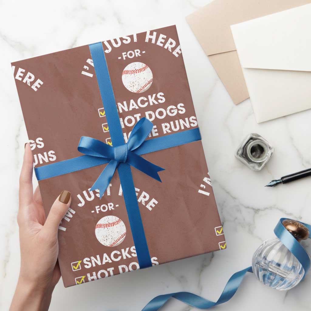 Funny Baseball Food Fans Wrapping Paper Roll Im Just Here for The Snacks Hot Dog TS10 Mocha Print Your Wear