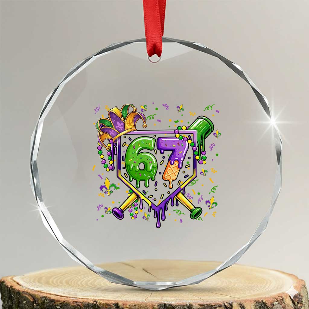 Funny Baseball Mardi Gras 67 Ice Cream Drip Crystal Glass Ornament Six Seven Meme Carnival TS11 Transparent Glass 3'' Circle Print Your Wear