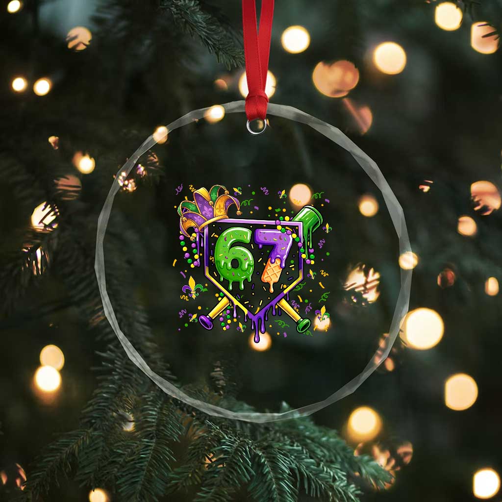 Funny Baseball Mardi Gras 67 Ice Cream Drip Crystal Glass Ornament Six Seven Meme Carnival TS11 Print Your Wear