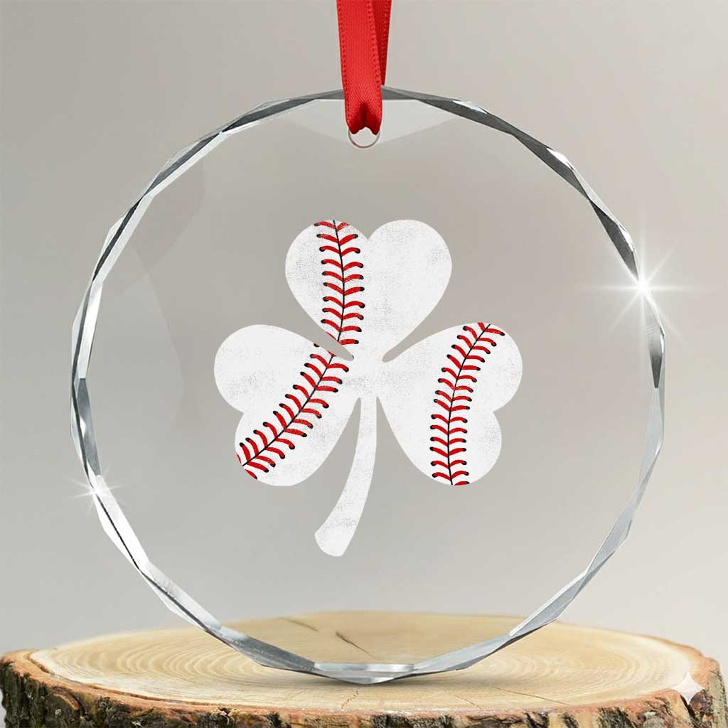 Funny Baseball St Patricks Day Distressed Shamrock Crystal Glass Ornament TS11 Transparent Glass 3'' Circle Print Your Wear