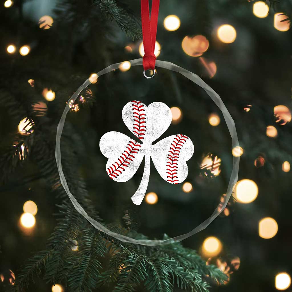 Funny Baseball St Patricks Day Distressed Shamrock Crystal Glass Ornament TS11 Print Your Wear