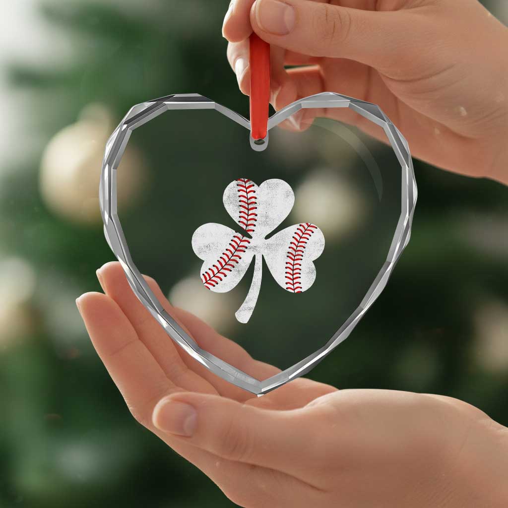 Funny Baseball St Patricks Day Distressed Shamrock Heart Crystal Glass Ornament TS11 Print Your Wear