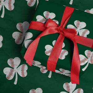 Funny Baseball St Patricks Day Distressed Shamrock Wrapping Paper Roll TS11 Green Print Your Wear