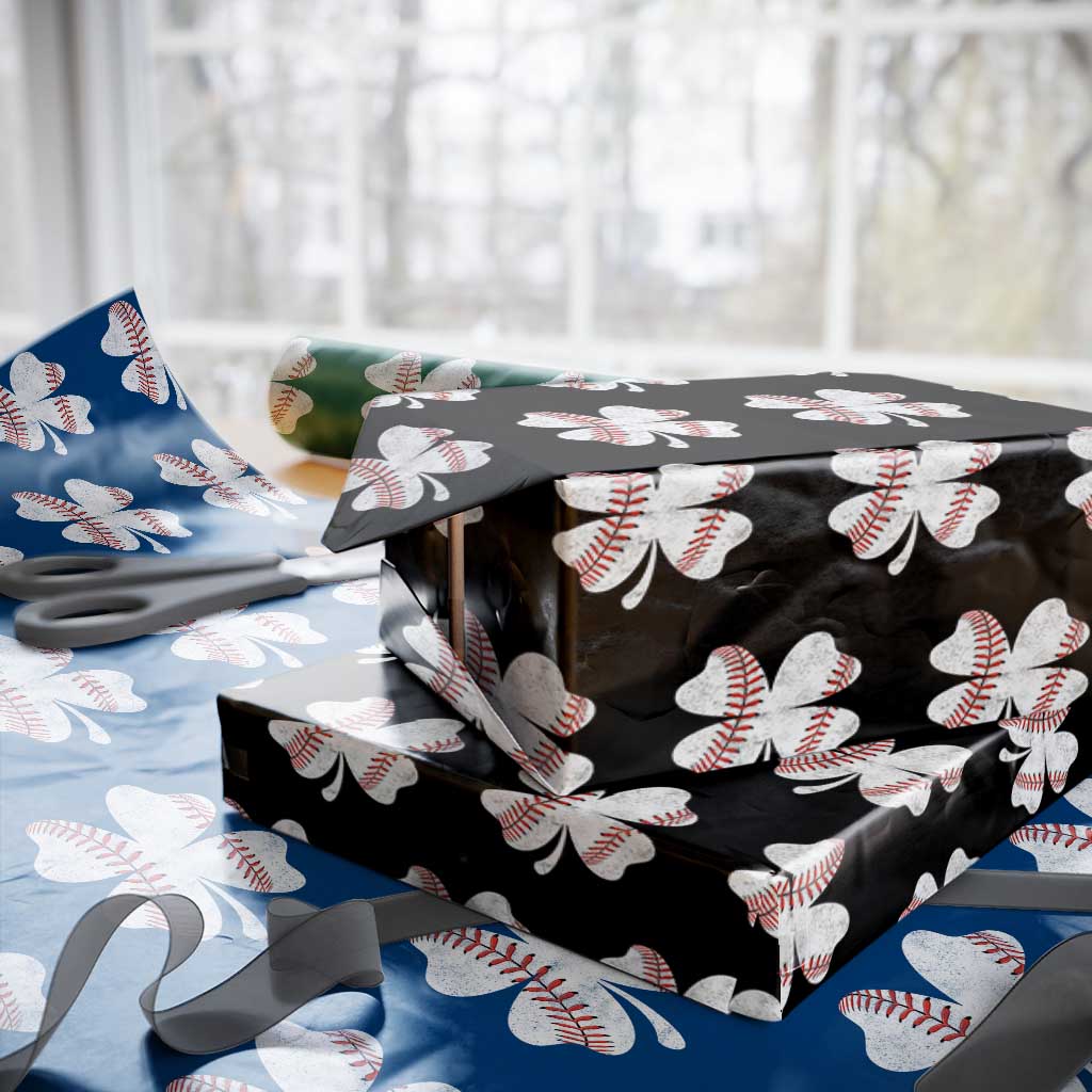 Funny Baseball St Patricks Day Vintage Clover Wrapping Paper Roll TS11 Black Print Your Wear
