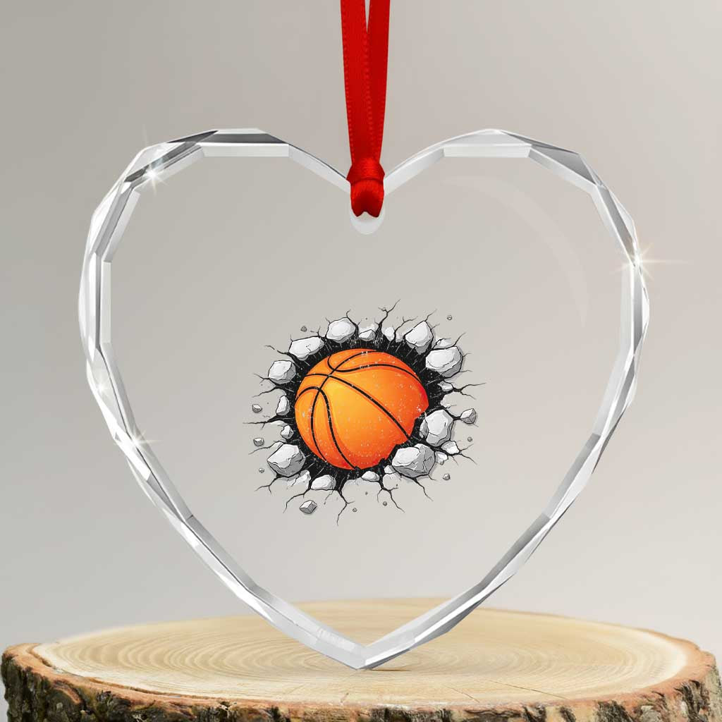 Funny Basketball Bursting Through Wall Heart Crystal Glass Ornament Sports Fan Gift TS12 Transparent Glass 3'' Heart Print Your Wear