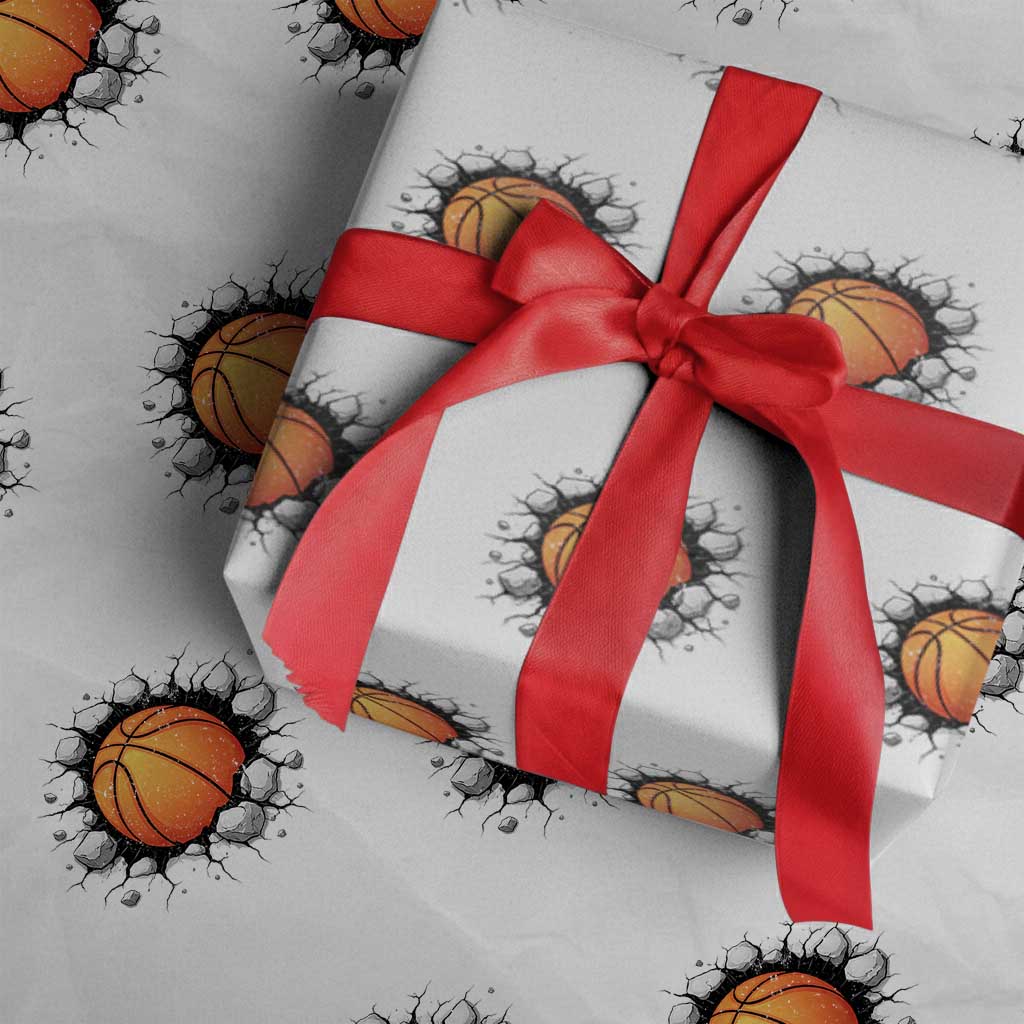 Funny Basketball Bursting Through Wall Wrapping Paper Roll Sports Fan Gift TS12 White Print Your Wear
