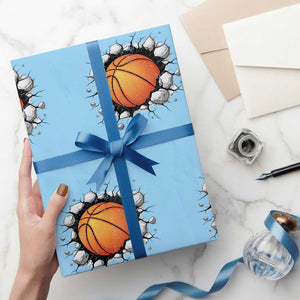 Funny Basketball Bursting Through Wall Wrapping Paper Roll Sports Fan Gift TS12 Light Blue Print Your Wear