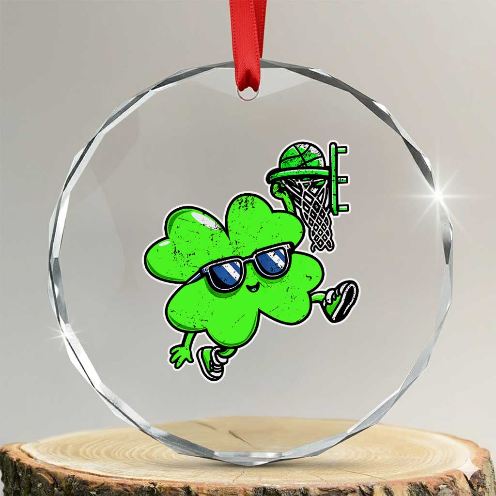 Funny Basketball Shamrock Crystal Glass Ornament Dunking Sports Player St. Patrick's Day TS02 Transparent Glass 3'' Circle Print Your Wear
