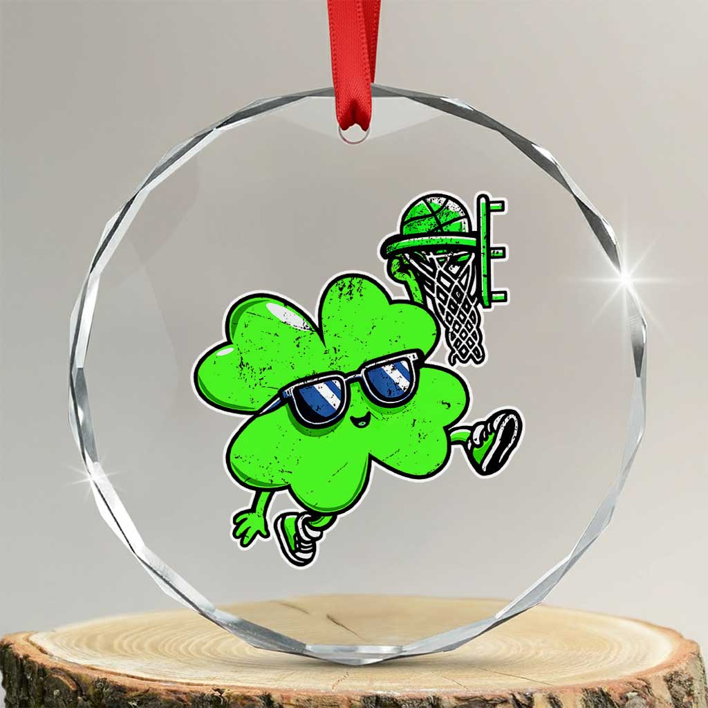 Funny Basketball Shamrock Crystal Glass Ornament Dunking Sports Player St. Patrick's Day TS02 Transparent Glass 3'' Circle Print Your Wear
