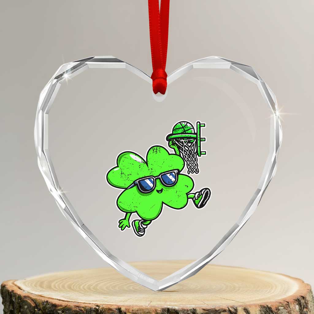 Funny Basketball Shamrock Heart Crystal Glass Ornament Dunking Sports Player St. Patrick's Day TS02 Transparent Glass 3'' Heart Print Your Wear