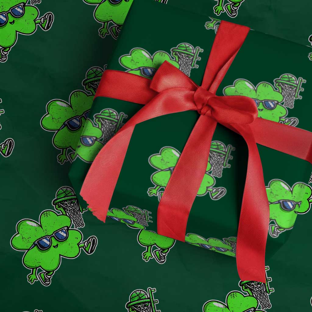 Funny Basketball Shamrock Wrapping Paper Roll Dunking Sports Player St. Patrick's Day TS02 Green Print Your Wear