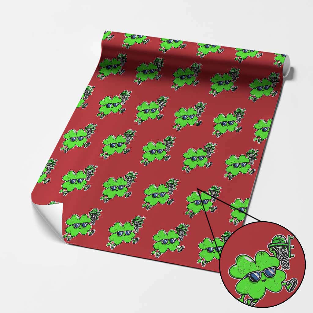Funny Basketball Shamrock Wrapping Paper Roll Dunking Sports Player St. Patrick's Day TS02 Red Print Your Wear