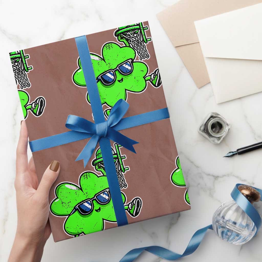 Funny Basketball Shamrock Wrapping Paper Roll Dunking Sports Player St. Patrick's Day TS02 Mocha Print Your Wear