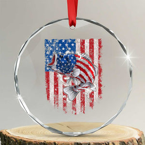 Funny Bass Fish Fishing Vintage American Flag Patriotic Crystal Glass Ornament TS11 Transparent Glass 3'' Circle Print Your Wear