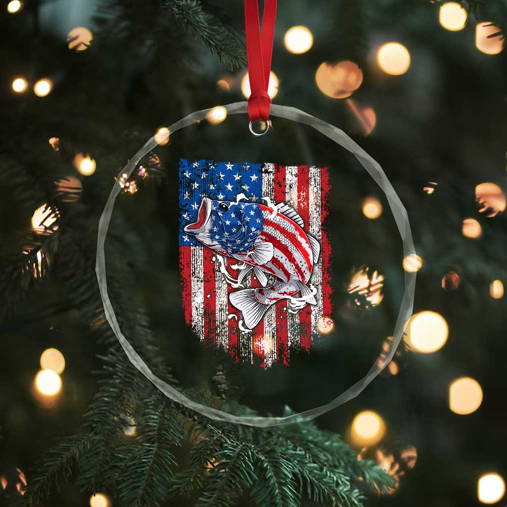 Funny Bass Fish Fishing Vintage American Flag Patriotic Crystal Glass Ornament TS11 Print Your Wear