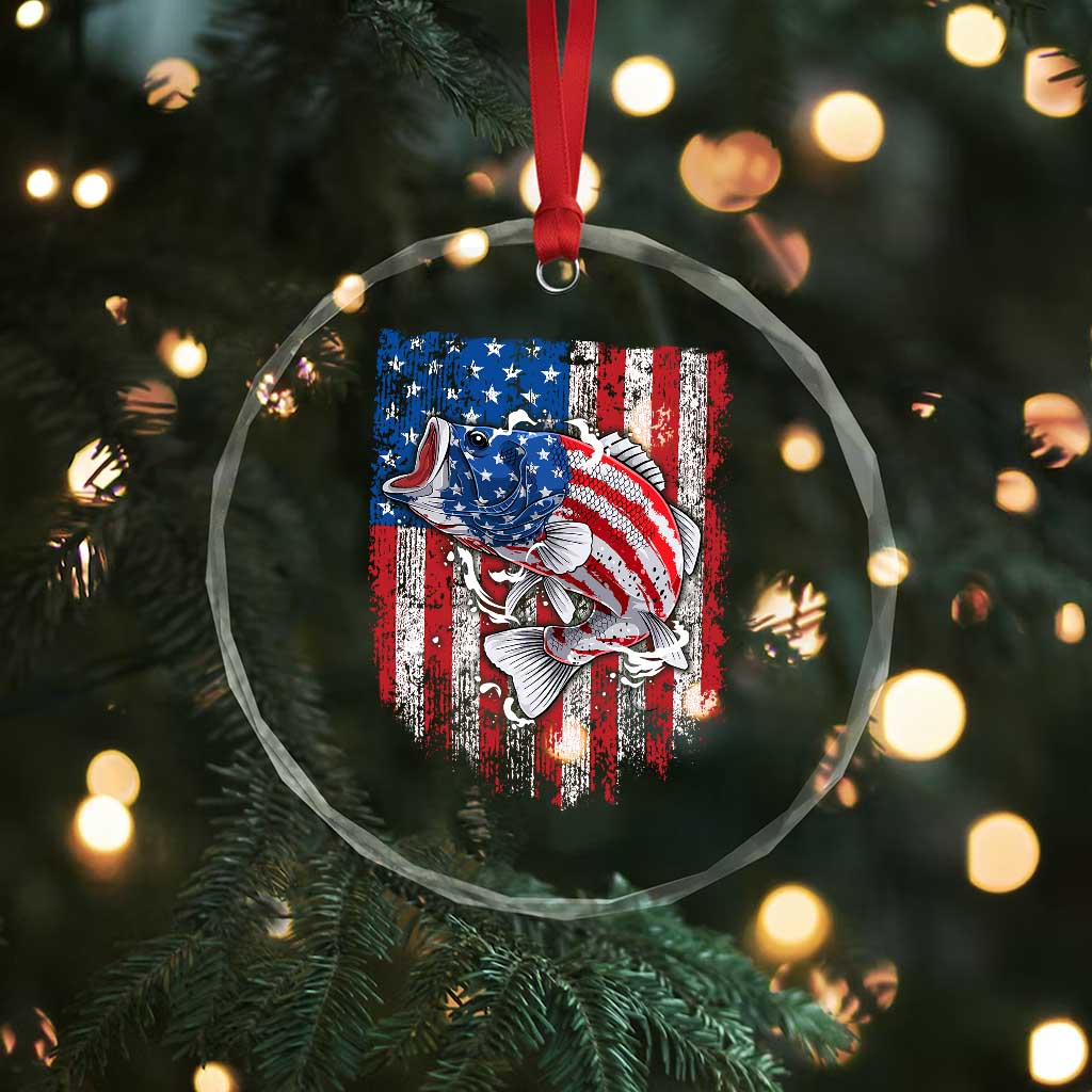 Funny Bass Fish Fishing Vintage American Flag Patriotic Crystal Glass Ornament TS11 Print Your Wear