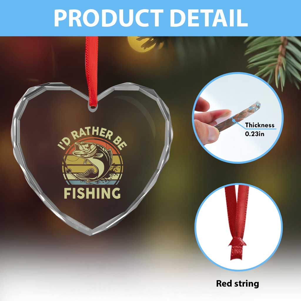 Funny Bass Fishing Heart Crystal Glass Ornament I'd Rather Be Fishing Retro Vintage TS02 Print Your Wear